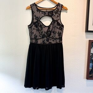 Black Lace Overlay Fit & Flare Dress
